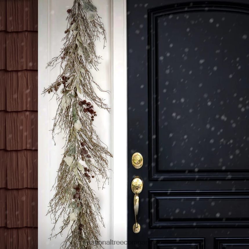 Greenery | National Tree Company 9 ft Pre-Lit Snowy Christmas Garland with Battery Operated LED Lights F2L4F407